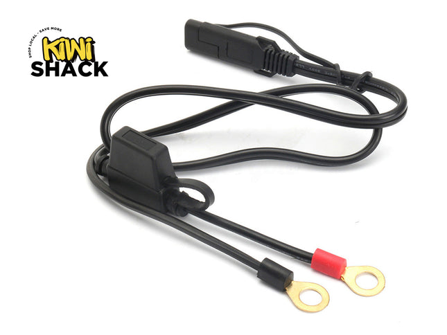 Black electrical cable with connectors on a white background, featuring the Kiwi Shack logo.