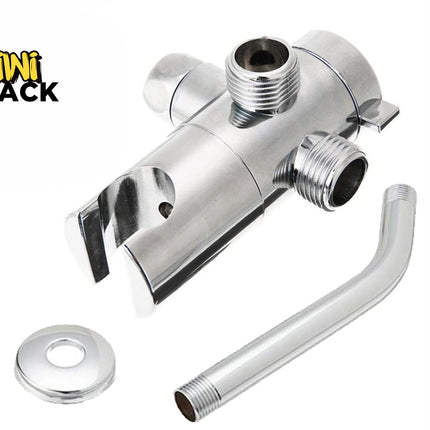 A chrome shower valve trim assembly with a matching curved supply tube and a round washer, shown on a white background with the Kiwi Shack logo in the top-left corner.