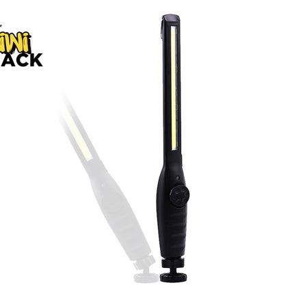 Black and white LED work light with Kiwi Shack logo on a white background