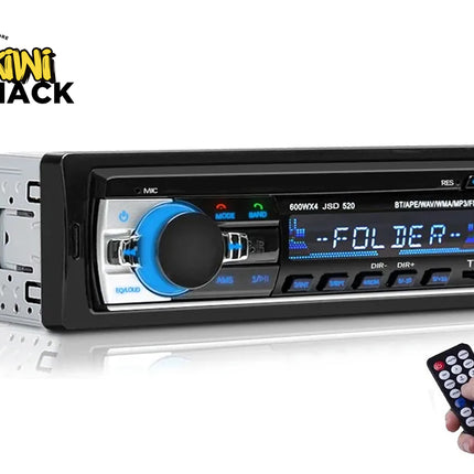 Car stereo system with remote control on a white background, featuring the Kiwi Shack brand.