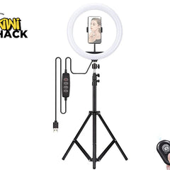 Ring light with stand and remote control on a white background, featuring the Kiwi Shack logo.