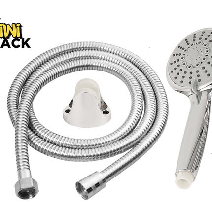 Shower head and hose set with Kiwi Shack logo on a white background