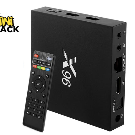 A black streaming media box with a matching remote control, shown on a white background with a Kiwi Shack logo in the top-left corner.