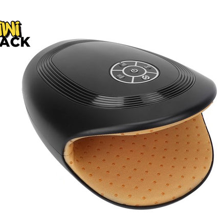 A black Kiwi Shack foot massager with a textured beige interior, shown on a white background with the brand logo in the top-left corner.