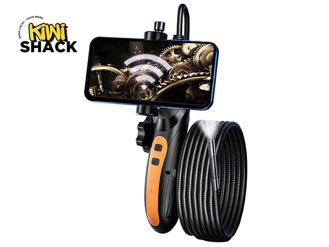 Kiwi Shack inspection camera with smartphone displaying camera view on a white background