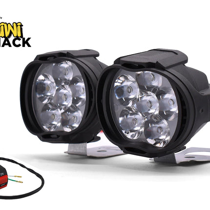 Pair of LED fog lights with wiring harness on a white background, featuring the Kiwi Shack brand.