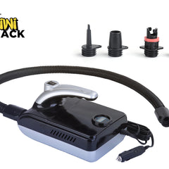 Black inflatable pump with attachments on a white background, featuring the Kiwi Shack brand.