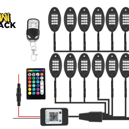 Car Underglow LED Lights - 12 Pod RGB Bluetooth Kit| Waterproof App Remote Control Music Sync Rock Lights Chassis Lamp