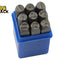 A set of metal number punch stamps stored in a blue plastic case against a white background, featuring the "Kiwi Shack" logo in the upper left corner.