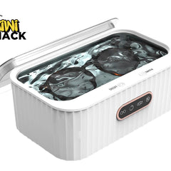 Digital ultrasonic cleaner with sunglasses inside on a white background, featuring the Kiwi Shack brand.