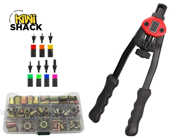 Rivet Nut Gun Kit - 13" Long Handle with 140 Rivnuts | Effort-Saving Tool with M3, M4, M5, M6, M8, M10, M12 Mandrels, Steel