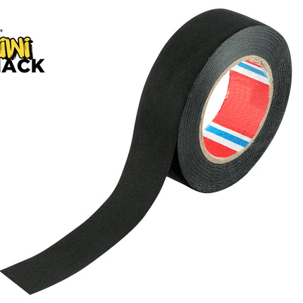 Black tape roll with visible brand logo on a white background