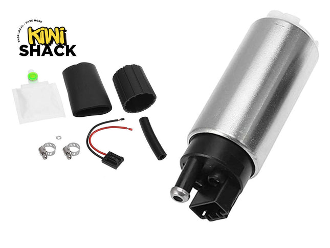 Fuel pump assembly with connectors and parts on a white background, branded 'Kiwi Shack'.