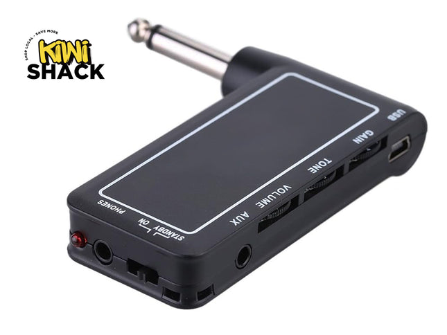 Black audio device with multiple ports on a white background, branded 'Kiwi Shack'.