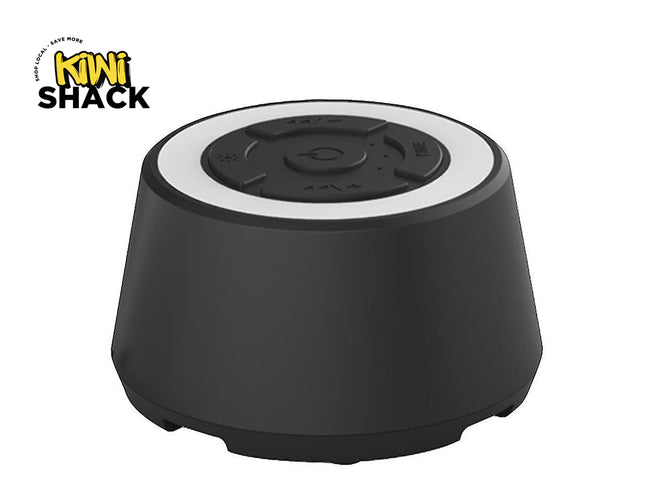 Black and white speaker with 'Kiwi Shack' logo on a white background