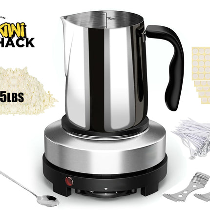 Stainless steel coffee maker with accessories on a white background, featuring the Kiwi Shack brand.