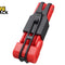 Compact red and black folding bicycle lock / multi-segment folding lock secured with a black silicone/rubber carrying bracket and belt mount, featuring the Kiwi Shack logo watermark..