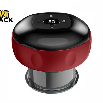 A red and black electronic smart cupping therapy device with a digital display showing "20" and control buttons on top, with a "Kiwi Shack" logo in the top left corner.