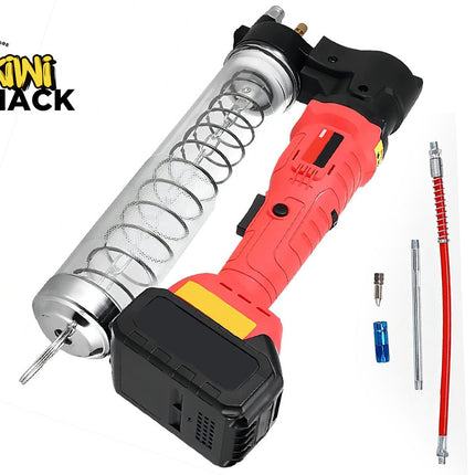 Red and black handheld tool with attachments on a white background, featuring 'Kiwi Shack' branding.
