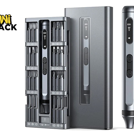 Silver electronic device with multiple components and a Kiwi Shack logo.