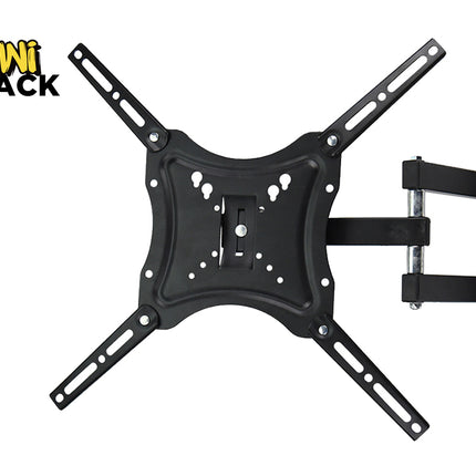 Black TV wall mount with Kiwi Shack logo on a white background