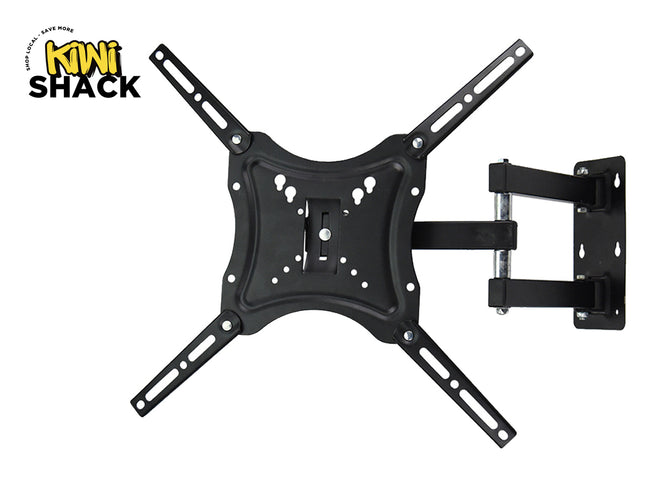 Black TV wall mount with Kiwi Shack logo on a white background
