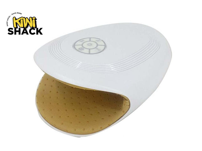 A white UV lamp for nail care, shown open to reveal a gold-colored textured interior. The brand logo 'KIWI SHACK' is visible in the top-left corner.