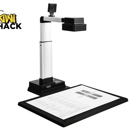 Document camera with a white background and Kiwi Shack logo.