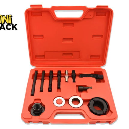 Red tool case with black and silver tools on a white background, featuring Kiwi Shack logo.