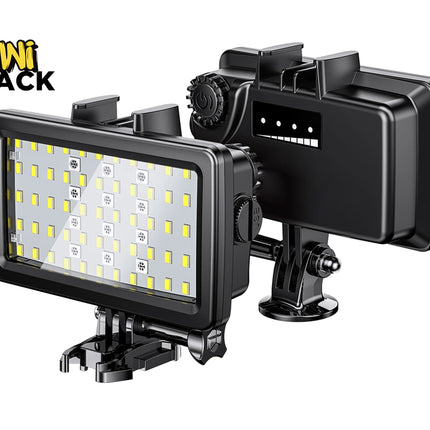 A black Kiwi Shack portable LED light kit with a rectangular light panel and mounting accessories, shown on a plain white background with the Kiwi Shack logo in the top-left corner.