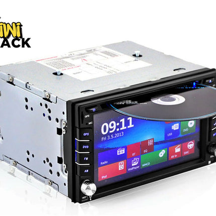 Car multimedia player with touchscreen display on a white background, branded 'Kiwi Shack'.