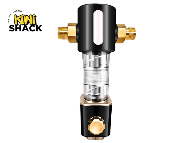 Black and gold vape device with clear chamber on a white background, featuring Kiwi Shack logo.
