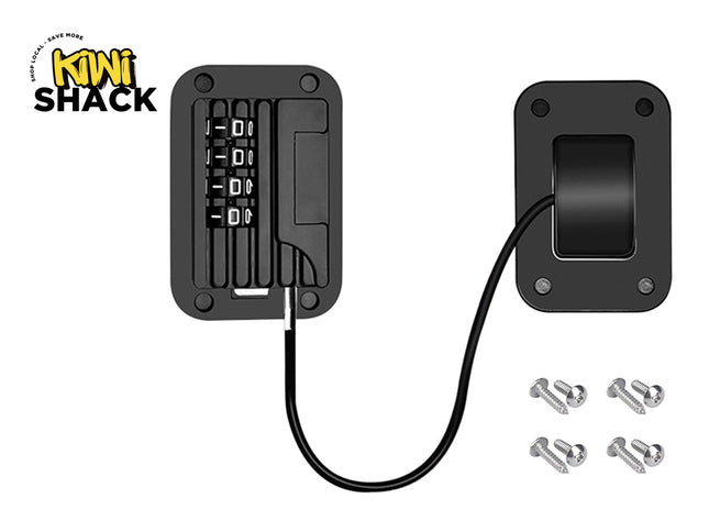 Black electronic device with wiring and screws on a white background, featuring Kiwi Shack logo.
