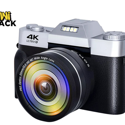 Digital camera with 4K Ultra HD label on a white background, featuring the Kiwi Shack brand.