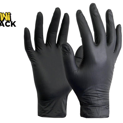 Black gloves on a white background with Kiwi Shack logo.