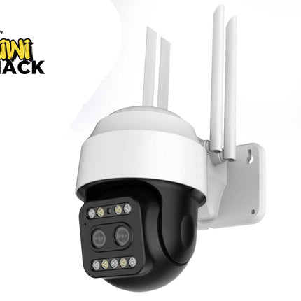 Outdoor security camera with antennas on a white background, branded 'Kiwi Shack'.