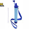 A blue and light blue hand pump bottle with a blue strap, shown on a white background next to a clear straw. The Kiwi Shack logo is visible in the top left corner.