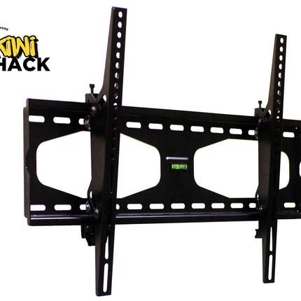 Black TV wall mount with Kiwi Shack logo on a white background