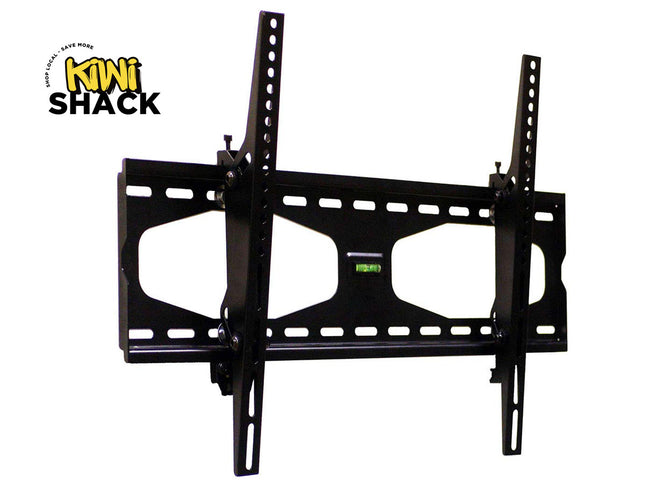 Black TV wall mount with Kiwi Shack logo on a white background