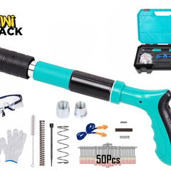 Kiwi Shack heavy-duty manual nail gun fastener tool set with protective gear, replacement springs, drive pins, and storage case.