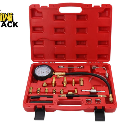 Red tool kit with diagnostic equipment on a white background, branded with 'Kiwi Shack'.