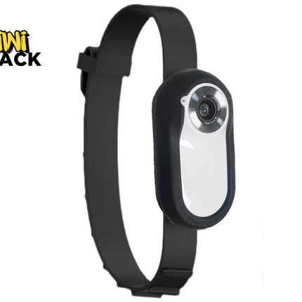 Black and white camera device with strap on a white background, featuring Kiwi Shack logo.