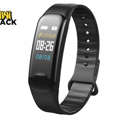 A black fitness tracker and smart band with a digital display showing step count, time, and date, featuring a "Kiwi Shack" logo in the top left corner.