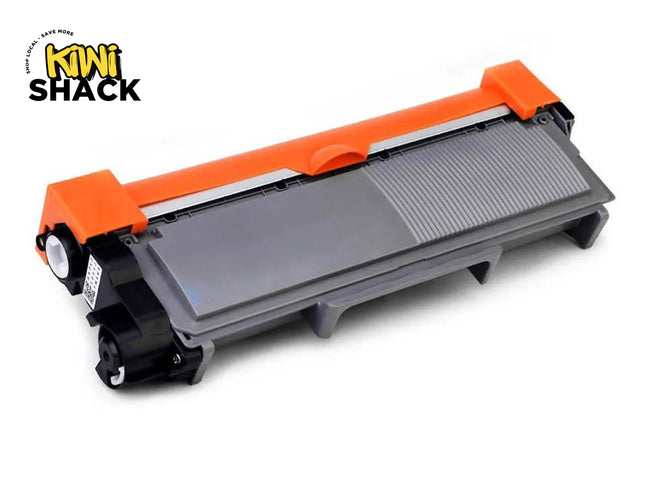 A grey and orange printer toner cartridge shown against a plain white background, with the "Kiwi Shack" logo in the upper left corner.