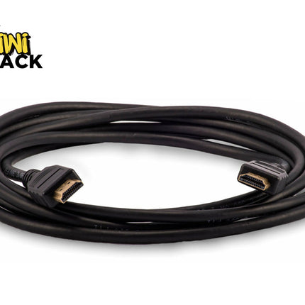 A coiled black HDMI cable with gold-plated connectors, featuring the "Kiwi Shack" logo in the top-left corner.