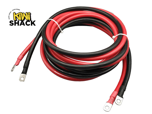 Coiled red and black wire with terminals on a white background, branded 'Kiwi Shack'.