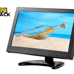 Small monitor displaying a beach scene with a bottle on a white background, featuring the Kiwi Shack logo.