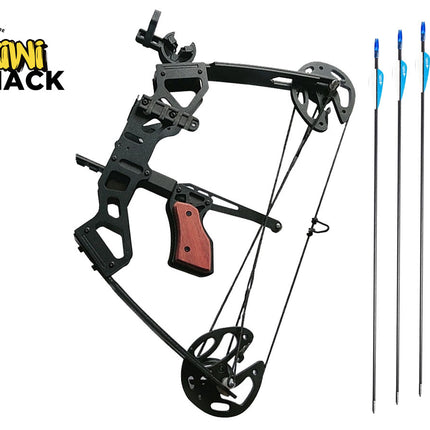 Compound bow with arrows on a white background, featuring the Kiwi Shack brand.