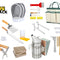 Collection of beekeeping tools with Kiwi Shack logo on a white background