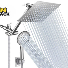 Kiwi Shack high-pressure rainfall shower head and handheld dual shower combo with adjustable extension arm.